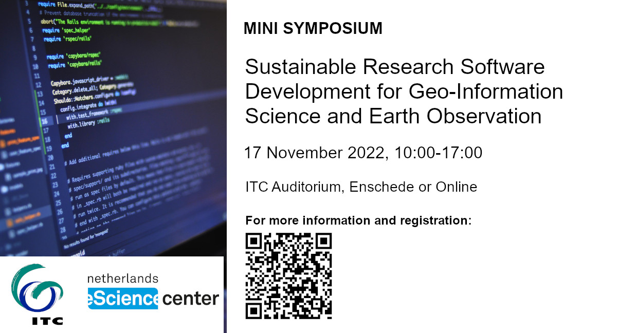 <a href="/FacultyITC/">Faculty ITC | University of Twente</a> <a href="/eScienceCenter/">Netherlands eScience Center @akademienl.social</a> mini-symposium on #sustainable #ResearchSoftware development for #GeoInformation and #EO is in one week! Join us to hear about 20 software and discuss better #softwaredevelopment practices! itc.nl/big-geodata/me… <a href="/UTwente/">University of Twente (inactive)</a> <a href="/ITCAlumni/">ITC Alumni (inactive)</a> #eScienceFellow