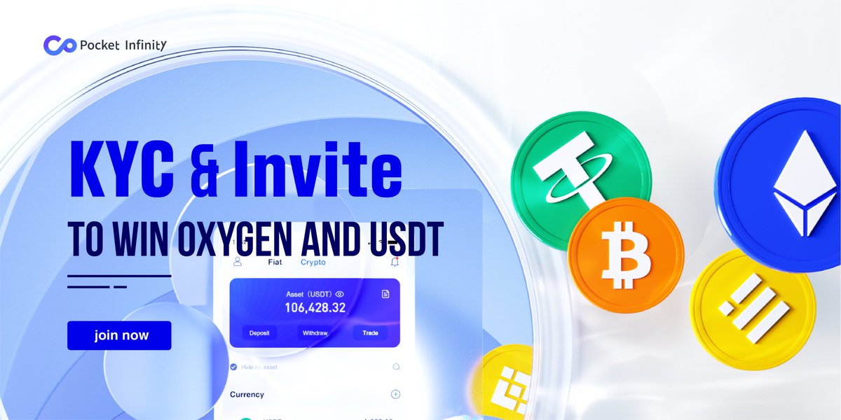 Own and control your asset, welcome to join Pocket Infinity and enjoy our early bird event. 

Rewards:
🏅 New users will receive 1k Oxygen and 10 USDT after KYC.
🏅 Existing users who invite a friend to kyc will receive x10 of referral rewards.

Time: 10 Nov 2pm - 11 Nov 2pm UTC