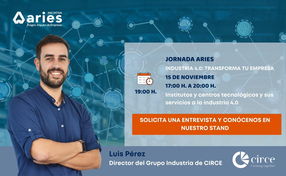 fCIRCE's tweet photo. La industria 4.0 abre oportunidades para obtener procesos productivos más inteligentes, automatizados y eficientes ¿Quieres saber cómo?
Nuestro compañero Luis os lo cuenta en el evento organizado por la #RedAries del próximo 15 de noviembre
Más info👉https://t.co/W2iasVQQS5 https://t.co/h4LXwJ6lWd