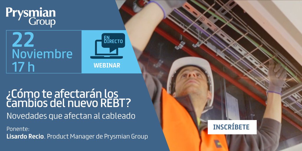 aunaelec's tweet image. ‼️🆕Entra para inscribirte en el nuevo webinar de @prysmianclub_ en el que te explicará cómo te pueden afectar los cambios del nuevo REBT. 

📆Día: martes 22 de noviembre de 2022 
⏱Hora: de 17:00h a 18:00h. 
bit.ly/3WQLtsg

#prysmiangroup #nuevowebinar #REBT #cabelado