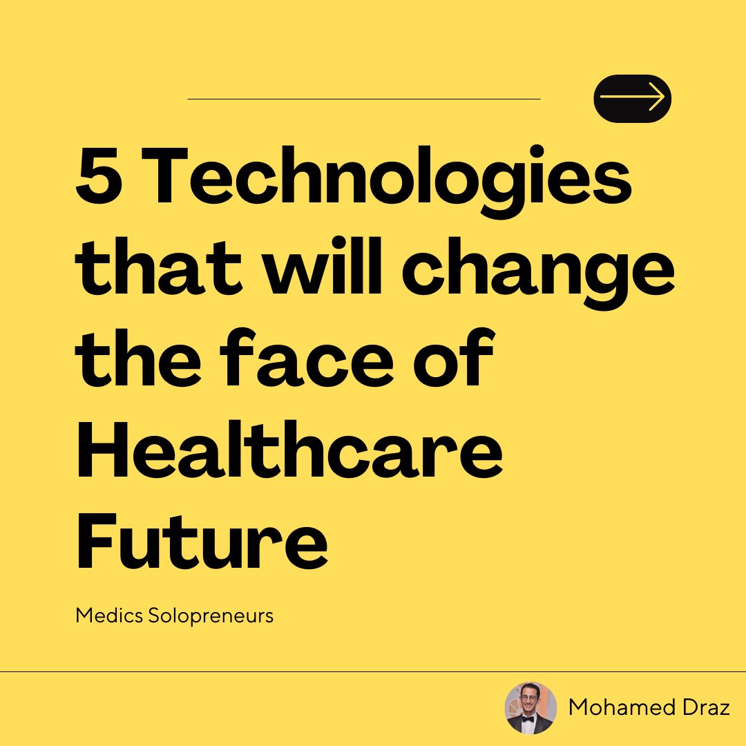 MSDraz's tweet photo. You want to keep up-to-date?
Keep an eye on these evolving technologies.

These will be the future of healthcare and your chances of using it in the near future is very high.

What else would you add to this list?
#MedicsSolopreneurs #MagicalMix #contentcreation https://t.co/ocjBrNGACQ