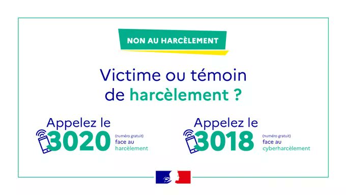 Eduscol's tweet image. ❌10 novembre -et toute l&apos;année- #NonAuHarcèlement 
pHARe : un programme de lutte contre le harcèlement qui s&apos;appuie sur des personnels formés, des ambassadeurs collégiens, un accompagnement académique et national, 2 lignes de soutien 📞 : 3020 et 3018
🔎 swll.to/4eWT1h
