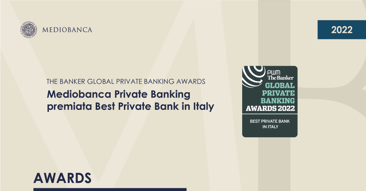 mediobanca's tweet photo. #MBAwards - Mediobanca Private Banking premiata come Best Private Bank in Italy da @TheBanker (Gruppo Financial Times) in occasione dei #GPBA2022. Una conferma della bontà del modello di Private Investment Bank, a servizio delle famiglie imprenditoriali italinae. 
#Mediobancapb https://t.co/DaieBA5Svf