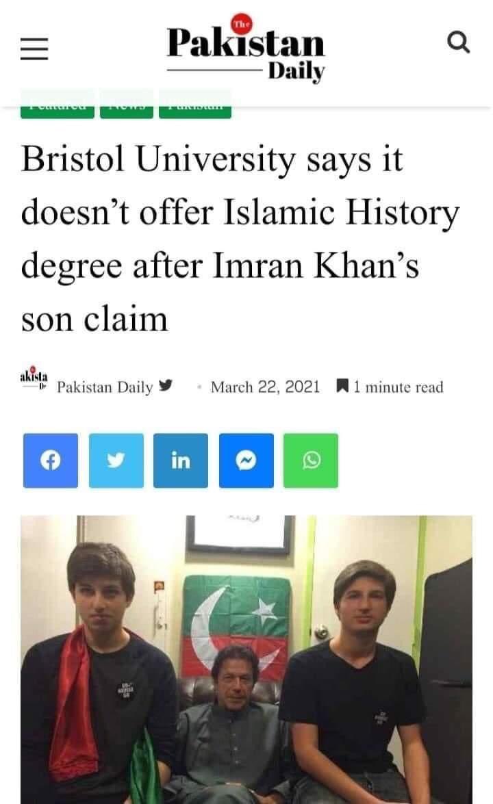 قاسم خان سمتھ نے برسٹل یونیورسٹی سے اسلامک ہسٹری میں گریجویشن کی ڈگری حاصل کرلی ہے جبکہ برسٹل یونیورسٹی یہ بیانیہ جاری کرچکی ہے کہ ہمارے ہاں اسلامک ہسٹری کا مضمون فلحال نصاب میں شامل نہیں ہے اسلامی ٹچ