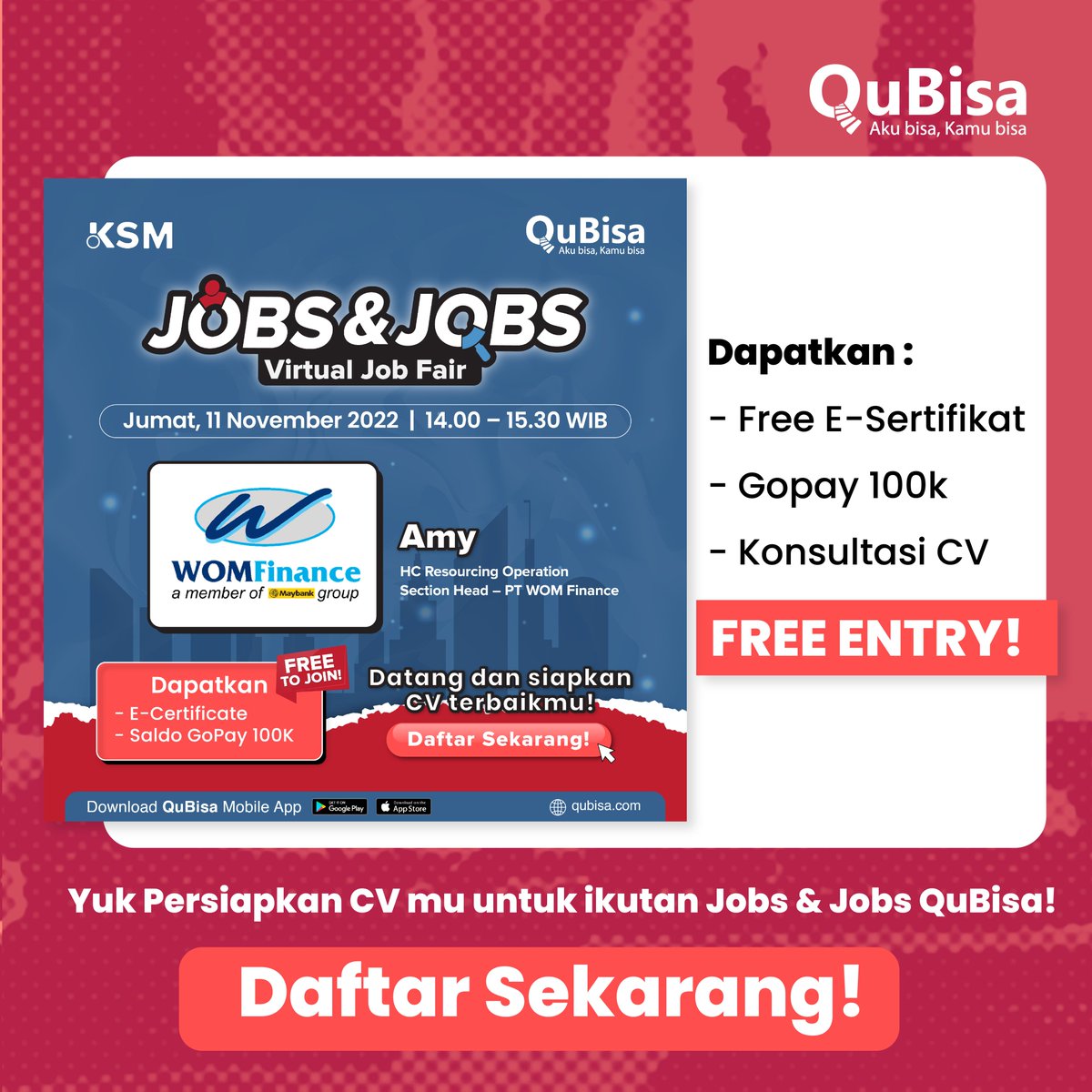 "Kita remaja yang ......"🎶

yang apa nih #SobatQuBisa ? kalau masih bingung cari loker dimana ikutan Jobs&amp;Jobsnya QuBisa aja!

GRATIS, buruan update CV dan daftarkan diri kamu sekarang ya! 🎉

👉Daftar langsung : bit.ly/JobsandJobs👈