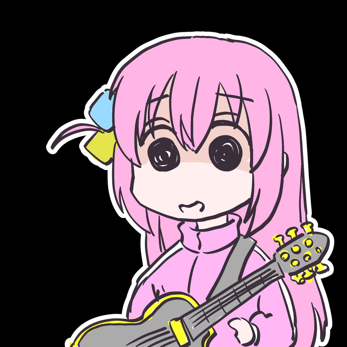 gotou hitori 1girl cube hair ornament pink hair solo track jacket instrument hair ornament  illustration images