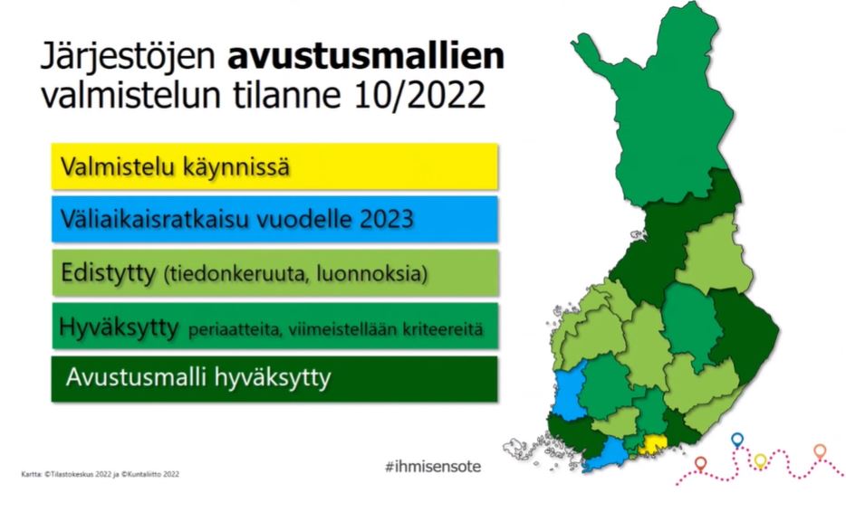 SirkkuAalto's tweet photo. Järjestöjen sote-muutostuen tutkija Janne Haikari @SOSTE10 esitteli @STM_Uutiset järjestöseminaarissa järjestöjen tilannetta hyvinvointialueilla. Avustusmalli tulee toivottavasti valmiiksi vielä useammilla alueilla marras-joulukuussa.

#hyvinvointialueet #järjestöt #ihmisensote https://t.co/yejioLZh2Q