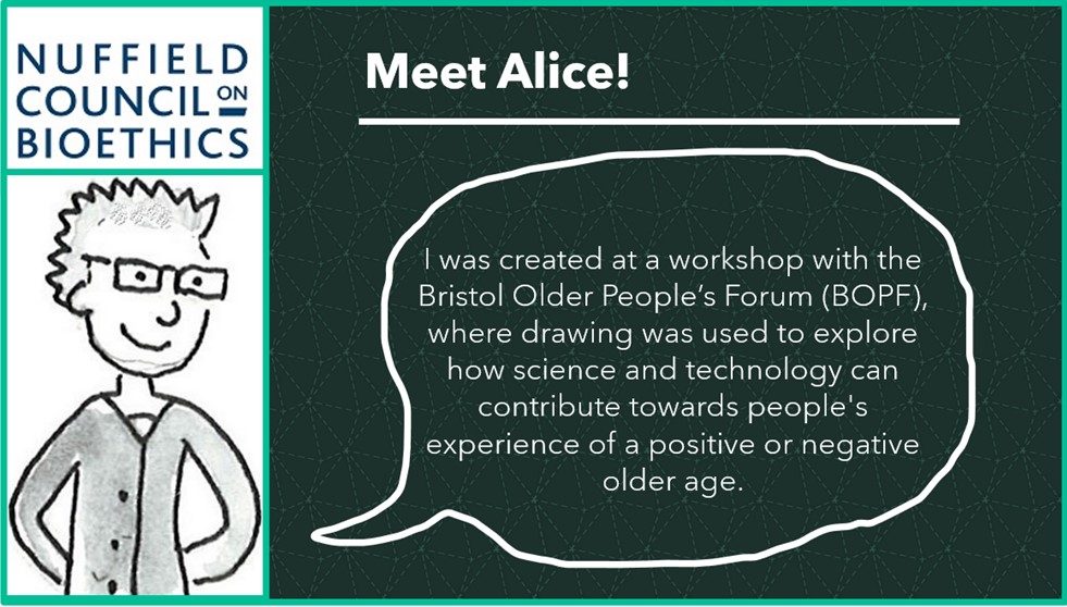 Introducing Alice from💻🐰Alice’s Adventures in Tech-Land😺✨based on work by BOPF, inspired by Lewis Carroll & drawn by the talented @OPWhisperer as part of @Nuffbioethics project: the future of ageing. 🔗Join Alice on her Tech-Land travels👵👉bit.ly/NB_A_AiT