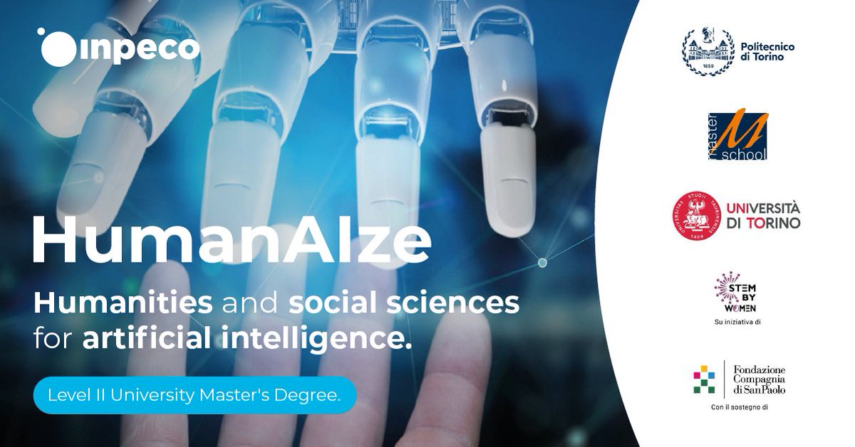 InpecoHealth's tweet photo. "#HumanAIze: humanities and social sciences for artificial intelligence” is a level II University Master's with a special focus on #Artificial Intelligence.
#Inpeco has co-designed it and is offering internship positions, register before November 23: https://t.co/GX1jeiSQdy https://t.co/C1KELQvzqB