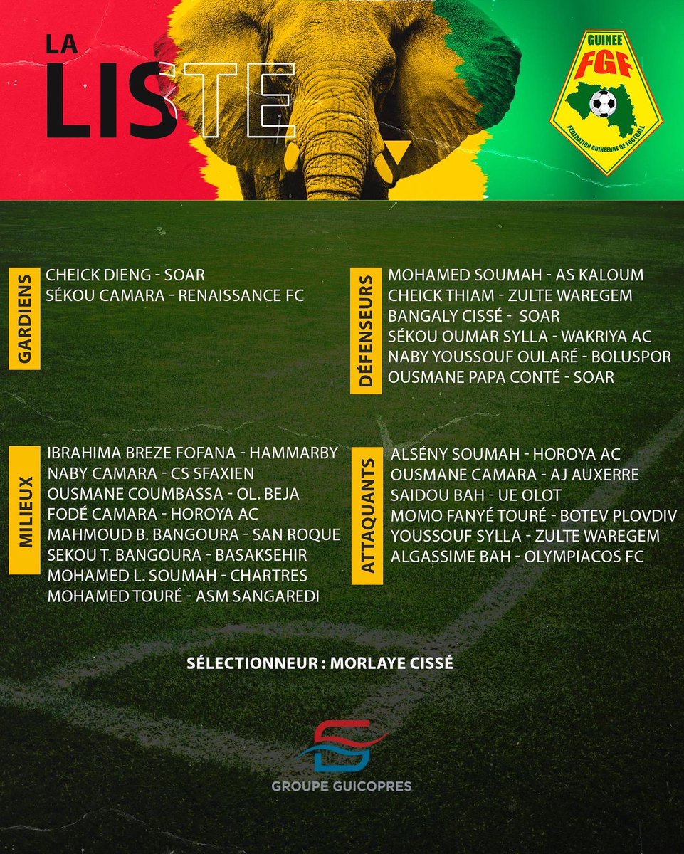 momo_fanye's tweet photo. Après avoir connu les sélections U-16, U-17 et U-20, je suis très heureux de franchir un nouveau cap avec le Syli National. 

Le 🇬🇳, toujours une fierté de le représenter.

#GbinGbinSo #SyliNational https://t.co/poGhW9LxEf
