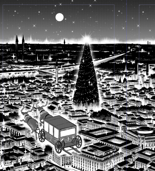 11月25日の月刊アクションに載る「月出づる街の人々」はクリスマス回です!!🎄🦌☺!背景、気合い入ってます!!是非読んでください~!!!