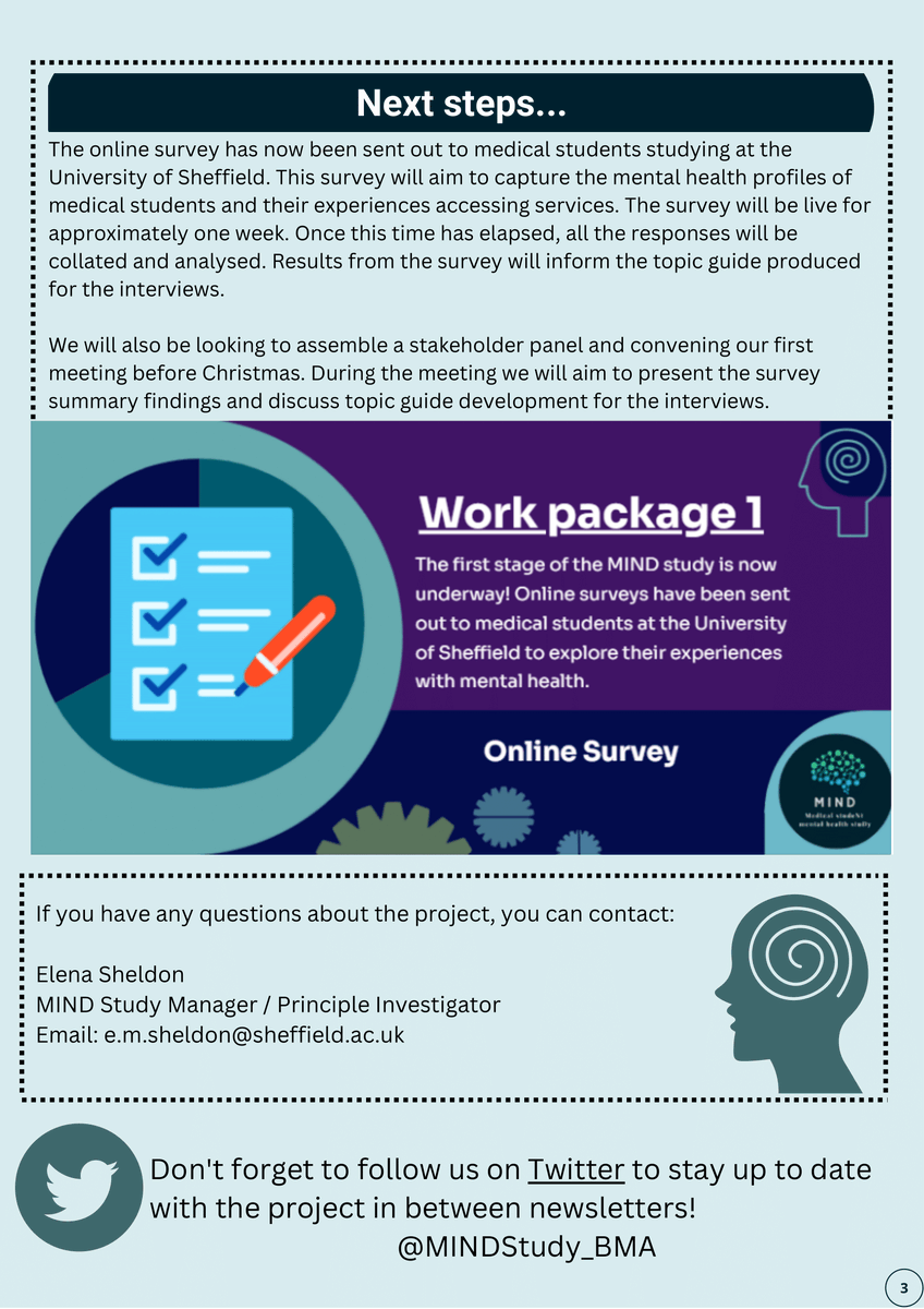 We've put together our first newsletter for the MIND study! These will include study updates and team introductions so you can follow along with our progress on the project. 
#studentmentalhealth