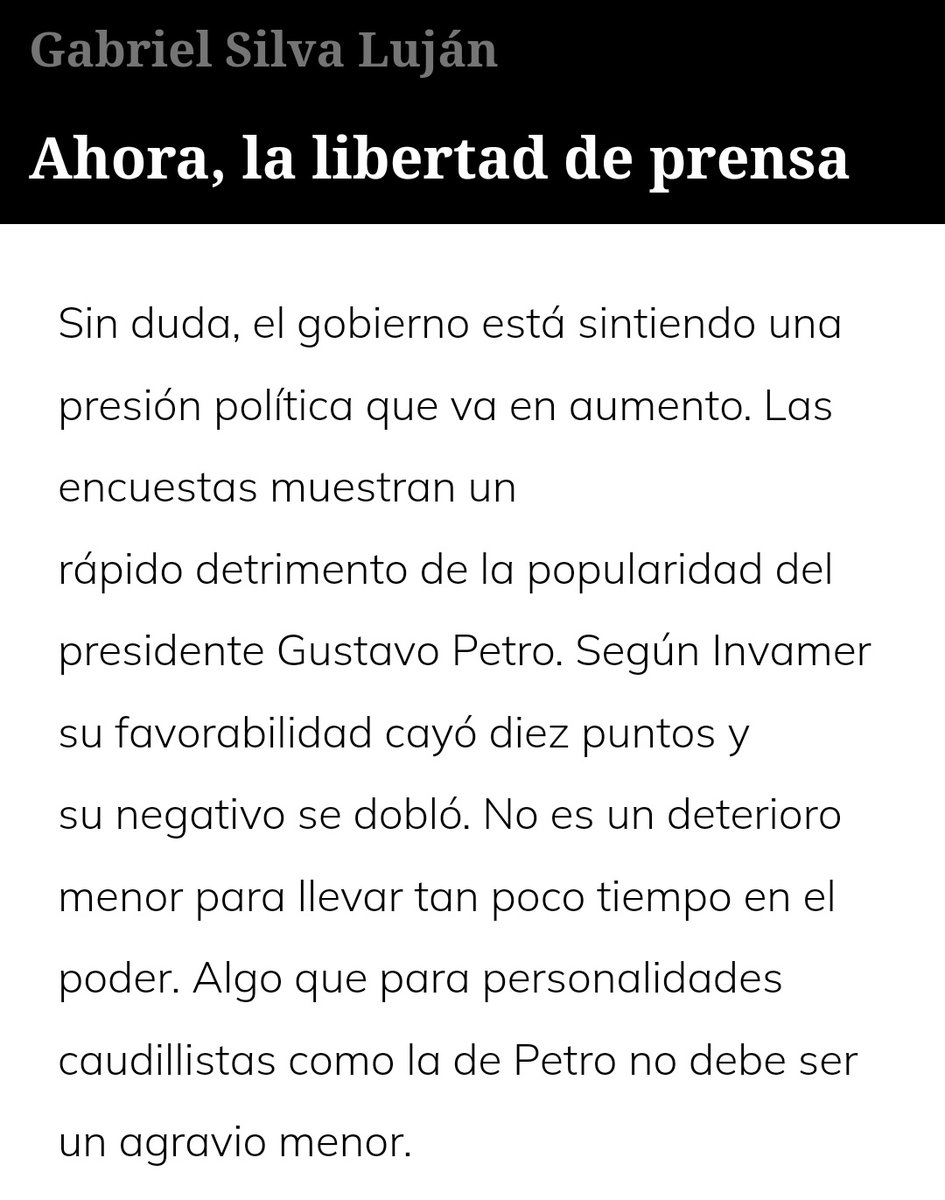 CLARARIVEROS's tweet photo. #Colombia El gobierno de Gustavo #Petro «quiere diseminar la falacia de que la #LibertadDePrensa y el derecho a #disentir es un instrumento de los ricos para ensamblar una conspiración para impedir el cambio. Peligroso.» https://t.co/JIoxbytOJi