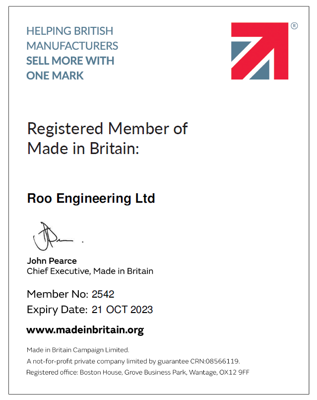 <a href="/ltd_roo/">Roo Engineering Ltd</a> are proud to have recently renewed another years membership with <a href="/MadeinBritainGB/">Made in Britain</a>. The mark shows we are making it clear to current and future customers that we are manufacturing in Great Britain, and to the very highest standards. 

#madeinbritain #valueadded #quality