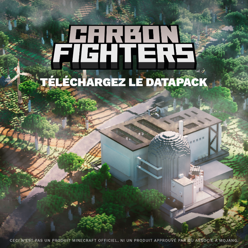 EDFofficiel's tweet photo. Téléchargez “CARBON FIGHTERS” le datapack qui vous permet d’alimenter votre map Minecraft avec des modes de production bas carbone ! 🙀 #CarbonFighters #NewDatapack