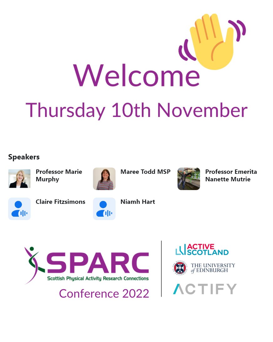 SPARC Conference underway - Scottish Physical Activity Research Connections

Opening remarks from Marie Todd MSP @MareeToddMSP 

#sparc2022 #PhysicalActivity

@Actify