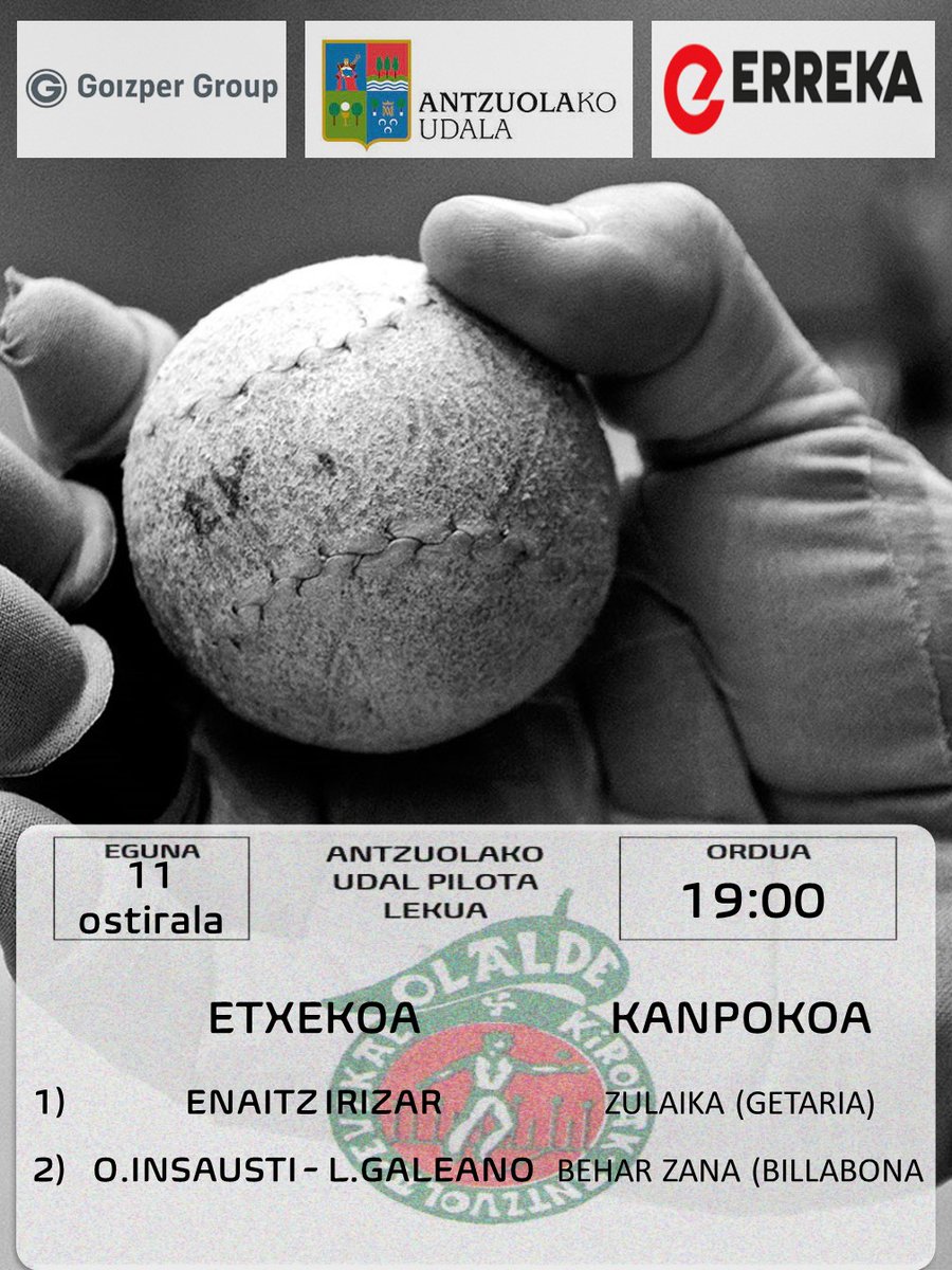 Bertan aste honetan jokatuko diren partiduak. 
#Antzuola #Gipuzkoa #Pilota #Kirola