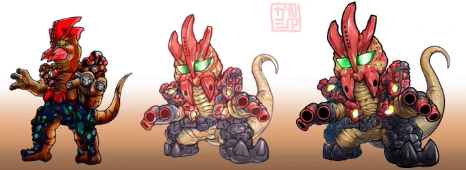 初期絵と今回の絵デフォルメ感出せたので概ね満足してます。頭部の角と発光部の隙間が分かる構図にもしたかったけど…正面顔描きたさが勝ちました。 