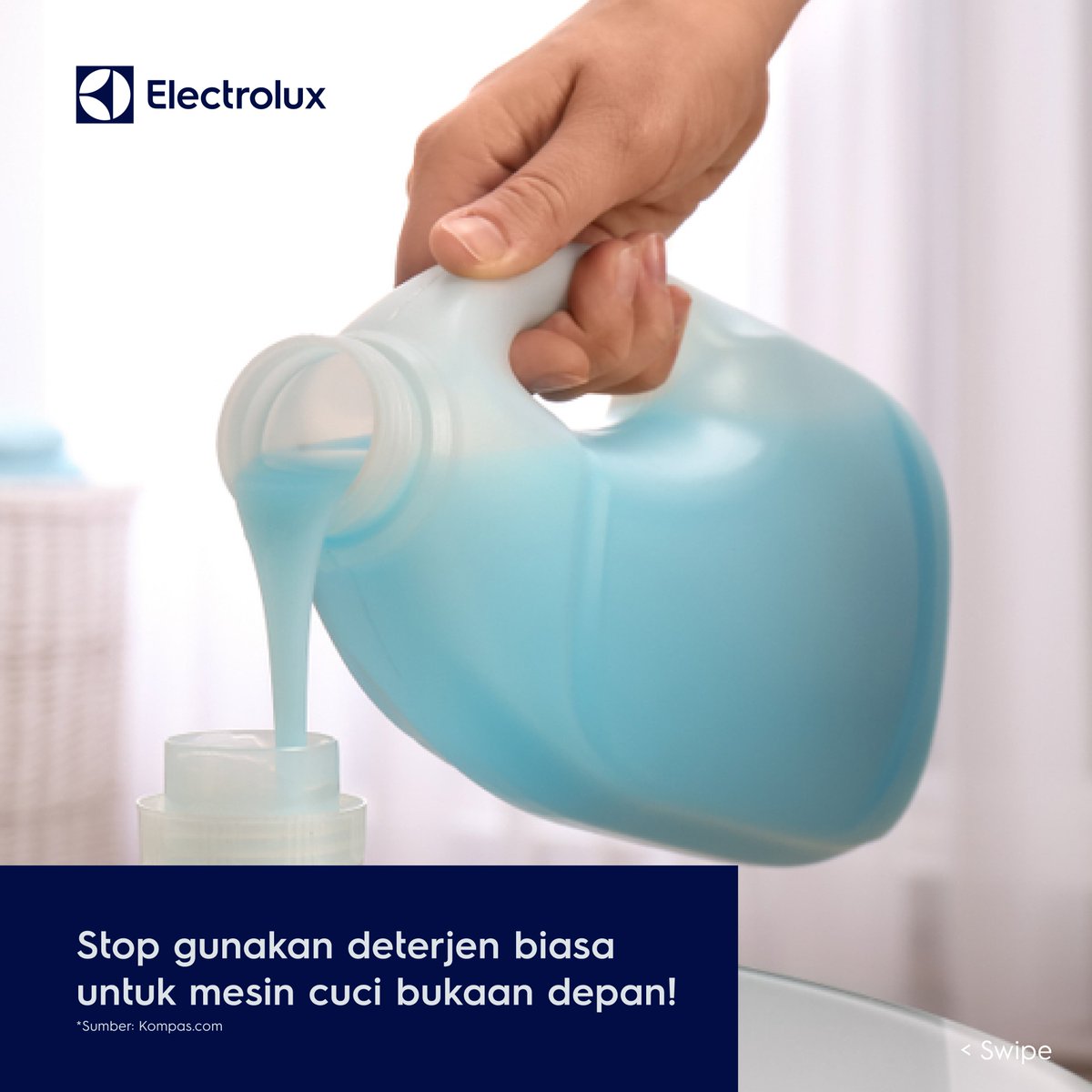 ElectroluxID's tweet photo. Masih menggunakan deterjen biasa untuk mesin cuci bukaan depan Anda? #Electrolux #MesinCuci #FrontLoad #Deterjen #Tips https://t.co/wBxqlgbpWR