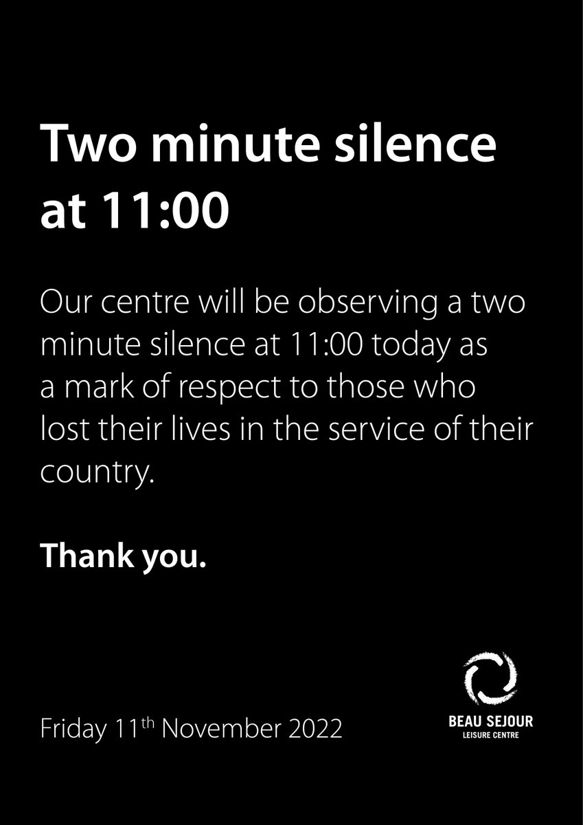 Good morning

Please join us in observing a 2 minute silence at 11:00 today as a mark of respect to those who lost their lives in the service of their country.

Thank you.