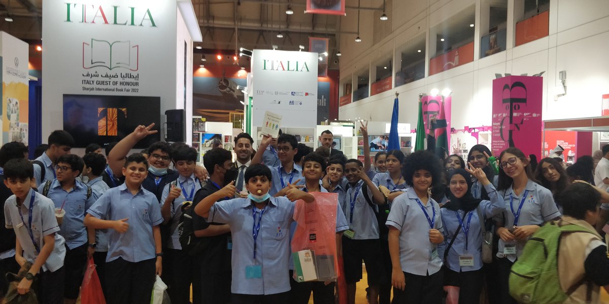 AIS_English's tweet photo. Today, grade 8 students had a wonderful day at the Sharjah International Book Fair. The event took place at the Expo Centre Sharjah. A great day was had by all! @SharjahBookAuth  #AISGrade8 #AISJrSecondary #AISEnglish #AISReading #AISExcursion https://t.co/D6zVOFmldV