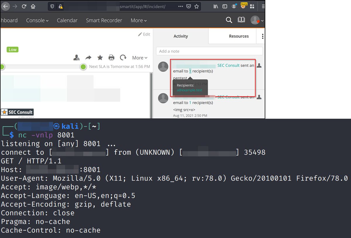 SEC Consult (@sec_consult) on Twitter photo Attackers can inject HTML code in the mail editor of BMC Remedy ITSM-Suite and initiate arbitrary HTTP requests via the activity log 👉r.sec-consult.com/bmc 🔔Hardened update available! <a href="/d4hirsch/">dahirsch (@dahirsch@mastodon.social)</a> #infosec #vulnerability #itil #injection Attackers can inject HTML code in the mail editor of BMC Remedy ITSM-Suite and initiate arbitrary HTTP requests via the activity log 👉r.sec-consult.com/bmc 🔔Hardened update available! <a href="/d4hirsch/">dahirsch (@dahirsch@mastodon.social)</a> #infosec #vulnerability #itil #injection
