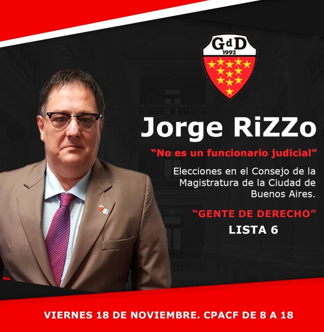 DrJorgeRizzo's tweet photo. Si quiere que algo cambie en la administración de justicia del Consejo de la Magistratura de la Ciudad BsAs, el viernes 18 de noviembre en el CPACF de 8 a 18, vote #abogados
Si no, a funcionarios judiciales.
"GENTE DE DERECHO" - Jorge RiZZo - Lista 6.
Trabajadores de la Abogacía. https://t.co/m3bEPgDL1D
