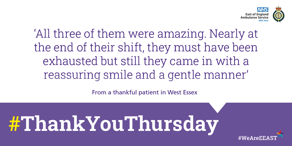 We are so proud of our crews who work tirelessly to give you the right care!

#WeareEEAST #ThankYouThursday