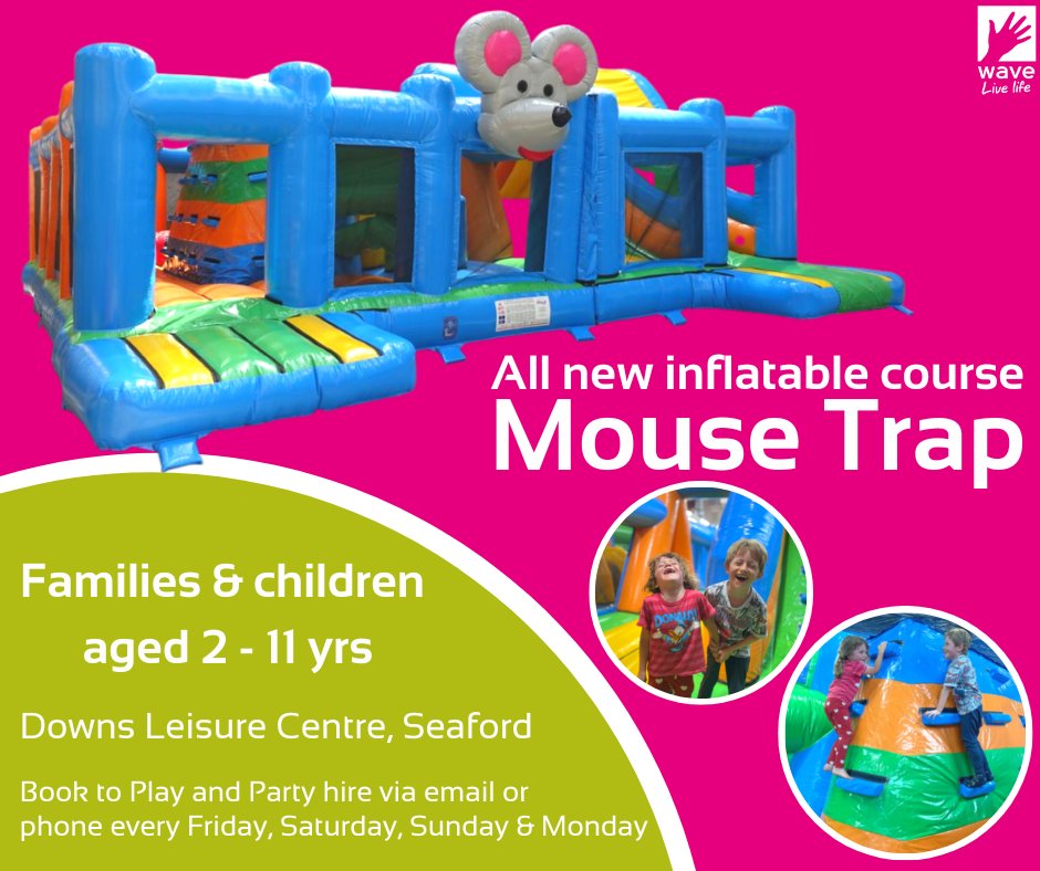 Can you outrun the Mouse Trap?

All new and exclusive inflatable course at our Downs Leisure Centre, Seaford.

Book to Play and Party Hire via email, phone or pop into centre to get more information from staff! 

Perfect for parties and family weekend fun 🥳