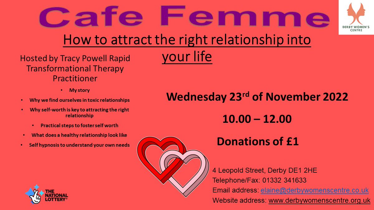 We invite you to join us at our coffee morning, which will take place on Wednesday 23 November 2022 between the hours of 10.00 and 12.00, and the theme will be ‘How to attract the right relationship into your life’. #RelationshipAdvice #Hypnosis #selfhypnosis