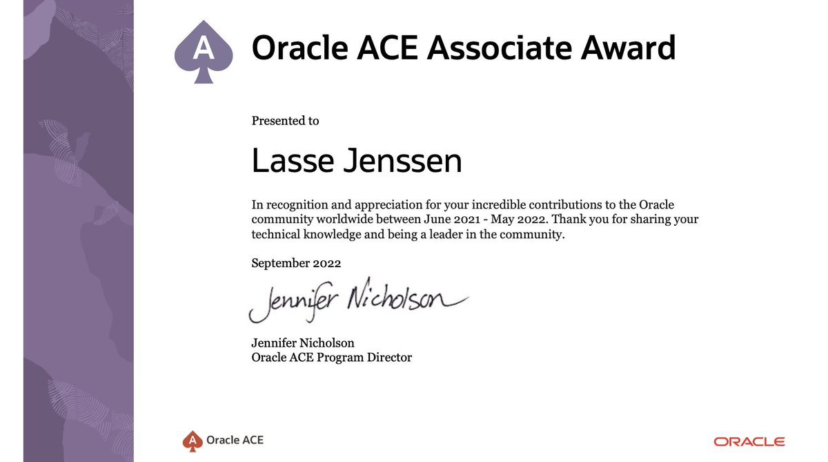 #OracleACE <a href="/oracleace/">Oracle ACE Program</a> After a few years of Covid absence, I look forward to start contributing in the Oracle society again.