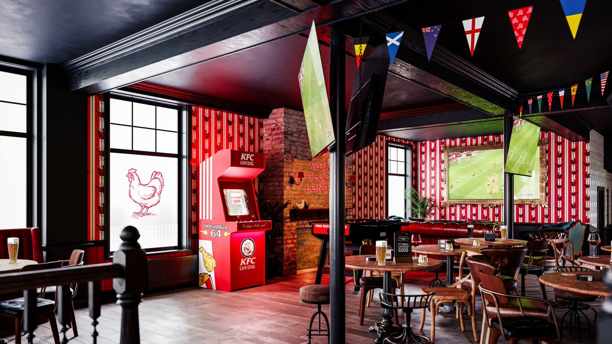 KFC_UKI's tweet image. Chicken’s coming home! ⚽️🍗 

Book your table now at The Colonel's Arms Pub for football, pints and free chicken from #KFCDelivery: eventbrite.com/e/the-colonels…  

We’re also giving away 3 pairs of tickets for opening night. Retweet for a chance to win! T&amp;amp;Cs: kfc.co.uk/colonels-arms