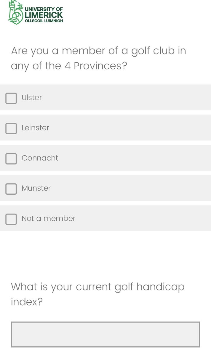 If you are a member of a golf club on the island of Ireland, aged between 18-65, and a handicap of +5 to 36, could you please take 5-10 mins to complete our survey as part of <a href="/UL/">University Of Limerick</a> research on Golf Injury reporting and monitoring. Retweets appreciated 🏌️‍♀️ ⛳️ unioflimerick.eu.qualtrics.com/jfe/form/SV_24…