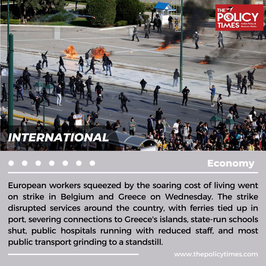 thepolicytimes's tweet photo. European workers squeezed by the soaring cost of living went on strike in Belgium and Greece on Wednesday.
.
.
.
.
#europeanworkers #soaringcost #belgium #greece #economy #InternationalNews #strike https://t.co/hiGOEK3wjc