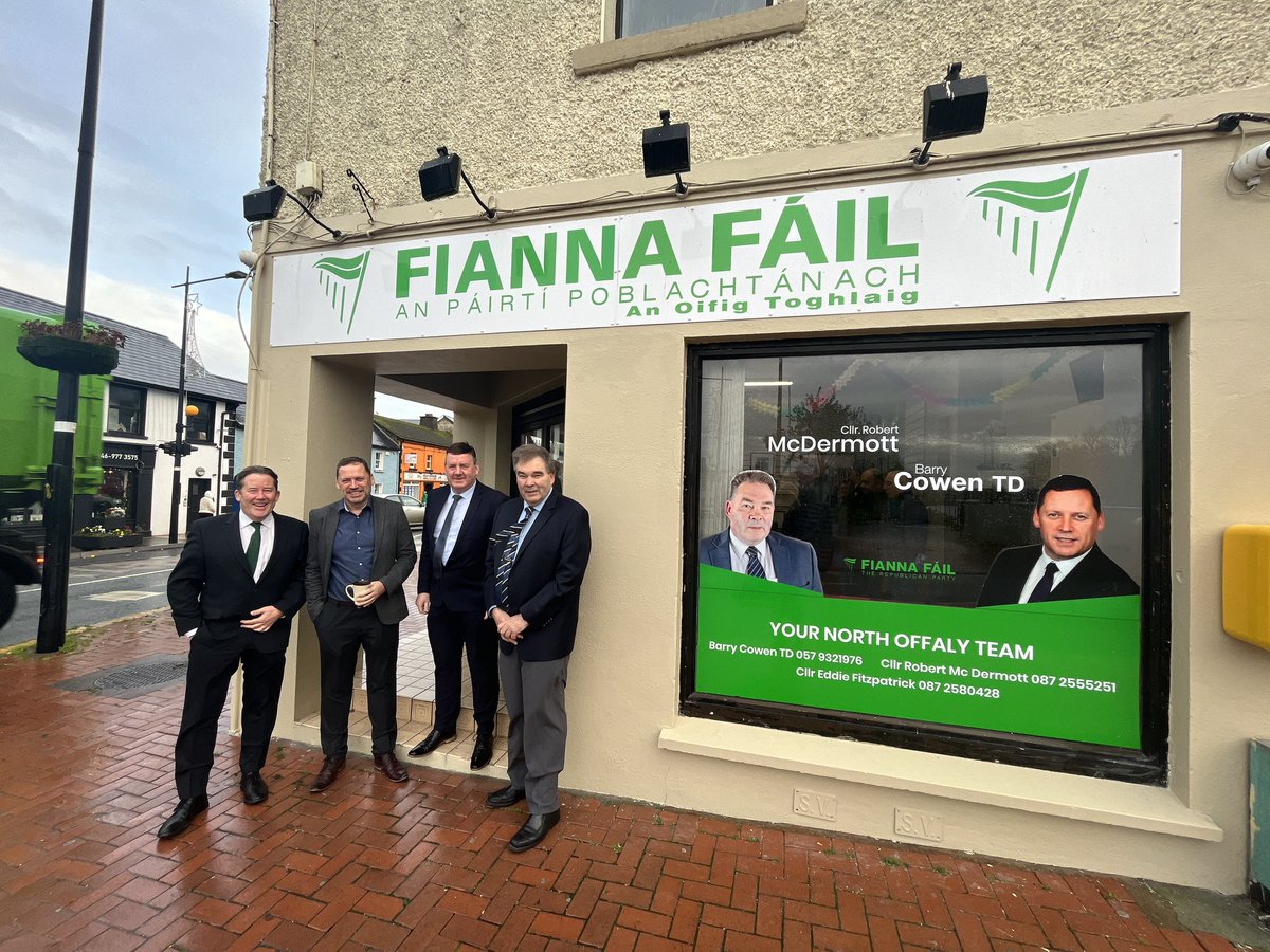 DarraghOBrienTD's tweet photo. With Deputy @CowenBarry this morning to open his office in #Edenderry #Offaly 

Great to see an office here in North Offaly furthering the @fiannafailparty footprint in the county. https://t.co/SUrysuXR1x