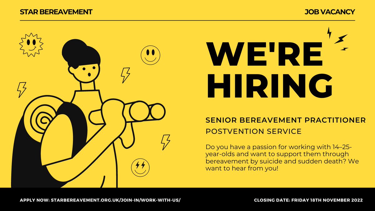 JOB ADVERT - Do you have a passion for working with children and young people? Do you have experience in bereavement? Find out more: starbereavement.org.uk/join-in/work-w…