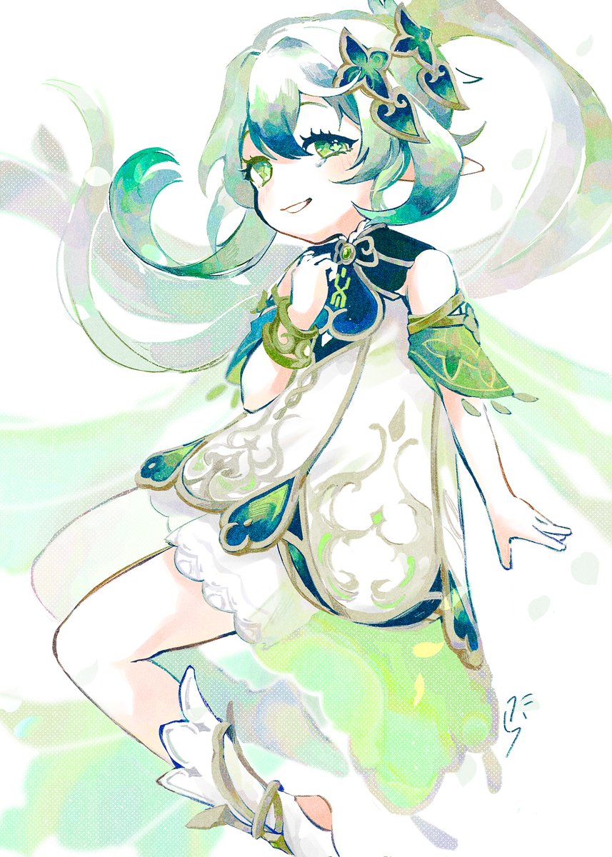 nahida (genshin impact) 1girl green eyes solo dress long hair pointy ears hair ornament  illustration images
