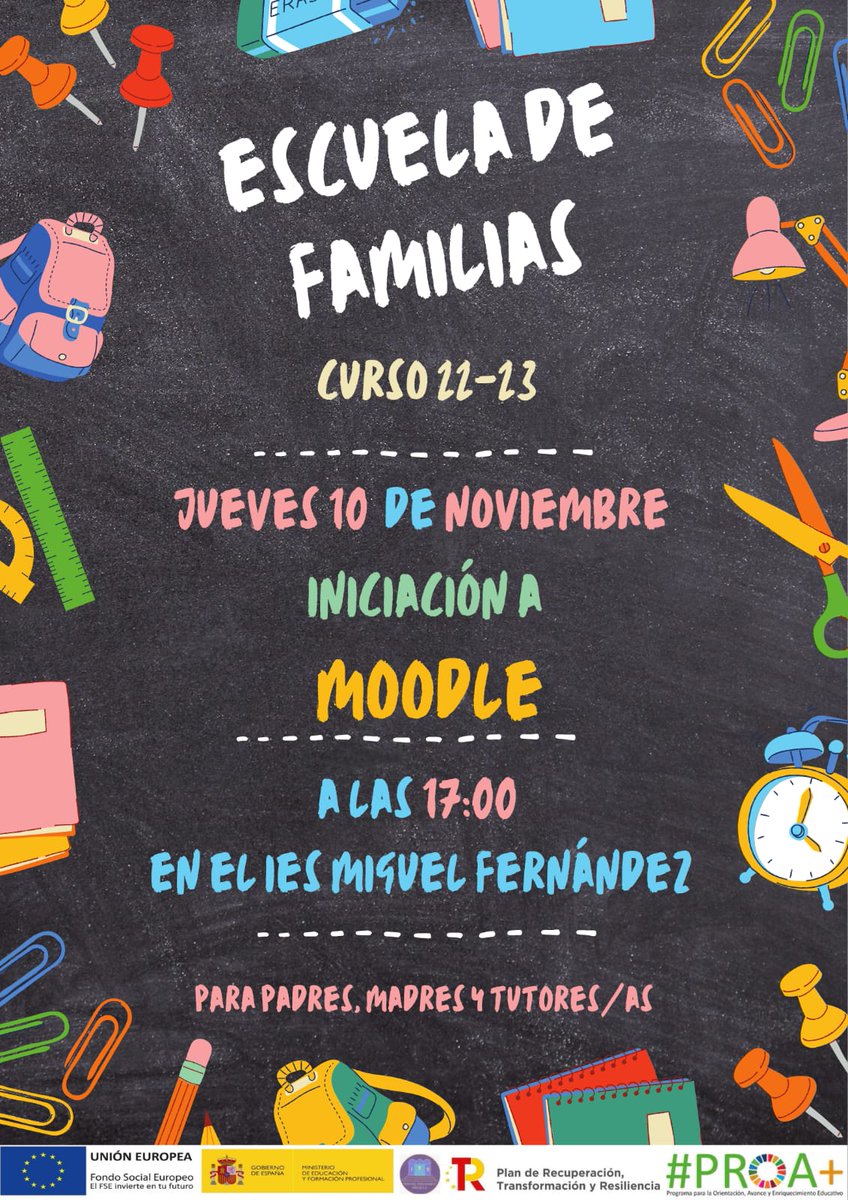 Buenos días, hoy en la Escuela de Familias del IES Miguel Fernández haremos una pequeña iniciación al uso de Moodle. Os esperamos a las 17:00 en el instituto 🤗 #iesmiguelfernandez