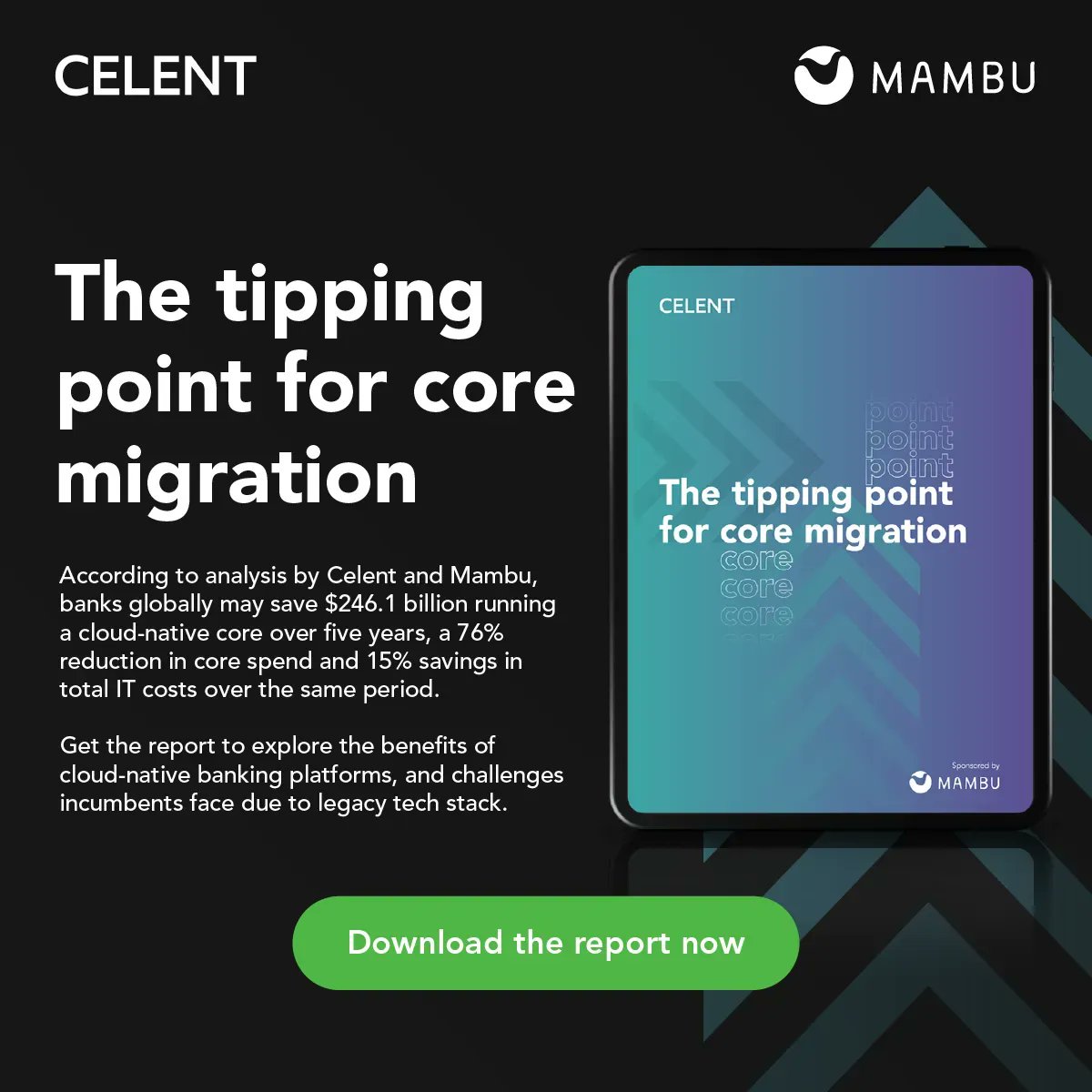 FintechNewsHK's tweet photo. A modern and agile IT platform keeps banks ahead of their competitors, while helping them to save operational costs. Download the report here: https://t.co/06c8cnz7Cd
#Mambu #Celent #business #CoreMigration #banking #cloud #cloudnative https://t.co/fUhPn8gg1l