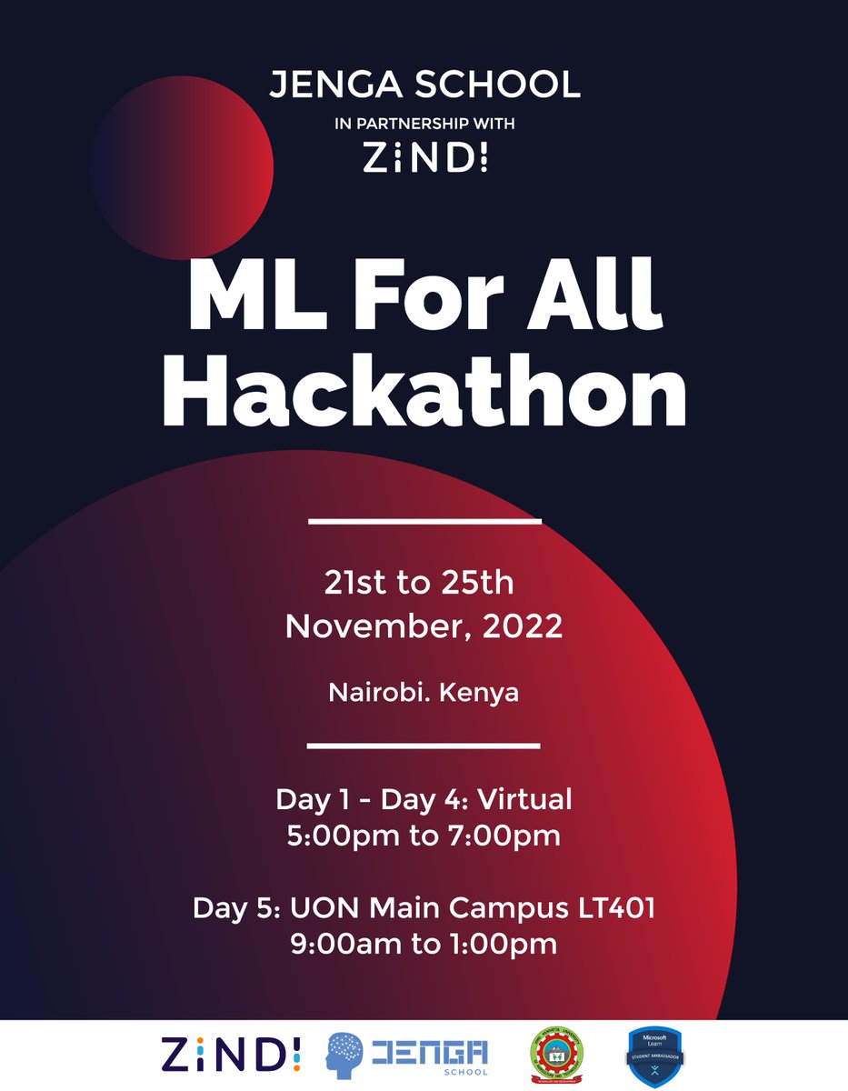 JENGASchool's tweet photo. Are you excited about our upcoming hackathon with @ZindiAfrica  ?? 🥳🥳 

It'll be a good learning experience to be an innovator and problem solver plus an opportunity for your team to win some nice prizes. 
We can't wait to see you there!!
Sign up here: https://t.co/Q6Ky8H7eph https://t.co/xixQM2ZkS0