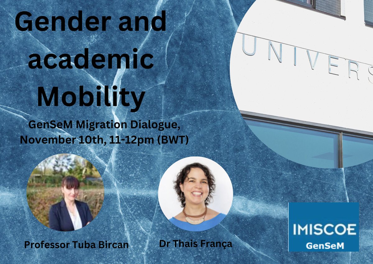 GenSeM3's tweet photo. Join us soon for a lively dialogue on gender &amp; academic mobility with Thais Franca and tuba Bircan.

Join Zoom Meeting
https://t.co/QkmjMBnl6R

Meeting ID: 919 4117 6911
Passcode: GenSeM https://t.co/COPXNICMWg