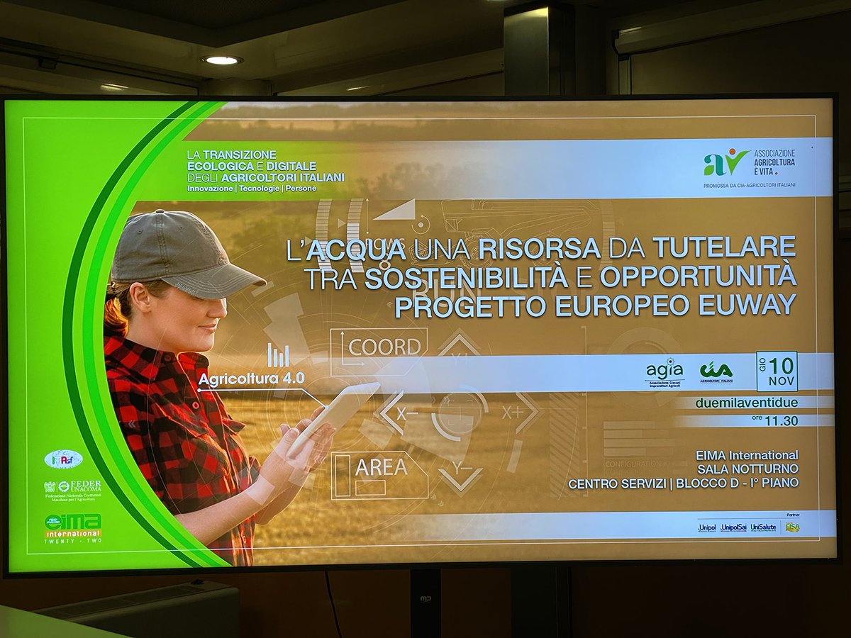 MassimoCanalicc's tweet photo. Today November 10th at @EimaInt in Bologna the @EuwayProject will be presented to a public of young farmers, agronomists and policy makers within the workshop “Water, a resource to protect between sustainability and opportunities. European Project #EUWAY, organized by @Agia_Cia https://t.co/Jhvv61gqNW