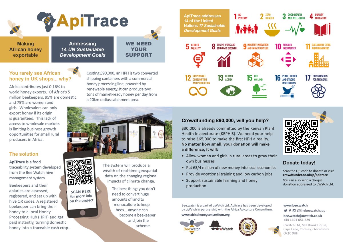 Have you checked out our ApiTrace project? It addresses 14 of the <a href="/UN/">United Nations</a>'s 17 Sustainable Development Goals. 78% of Kenya’s #beekeepers are women and girls and ApiTrace can help them by creating opportunities. To read more about the project visit crowdfunder.co.uk/p/apitrace