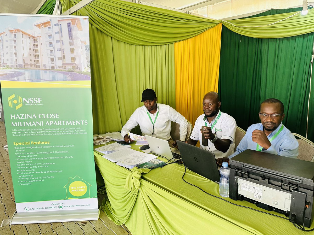 NSSF_ke's tweet photo. Kisumu Governor Prof. Anyang Nyong’o visits the NSSF booth during the 7th ISK Africa Regional Conference, where the Fund was presenting the Hazina Close Milimani Apartments with a focus on promoting professional, ethical standards in land and real estate infrastructure. #7thARC https://t.co/odzhC3vypK