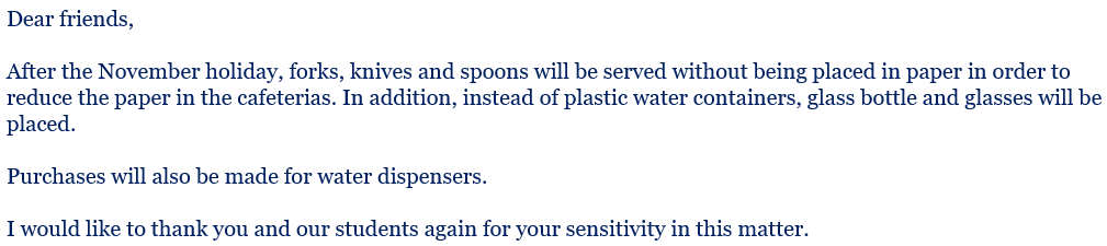 Grade4English's tweet photo. Aden S and Ipek C wrote a very detailed email to the administration at our school about our #plasticwaste and #paperwaste in the cafeteria. We received their response which can be seen below. 
Who said children can't make a difference? #worldchangemakers #nomoreplastic #inspired https://t.co/xkJT0BxxPm