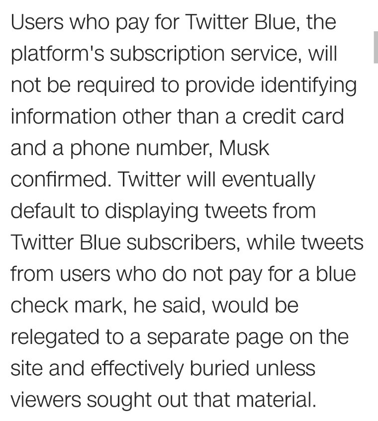 blueshawk's tweet photo. Elon Musk has the right to do what he wants with Twitter, but this will change both its nature and character. The pay-to-play version of the Public Square is no longer the public square. https://t.co/FBvKCVW9aO