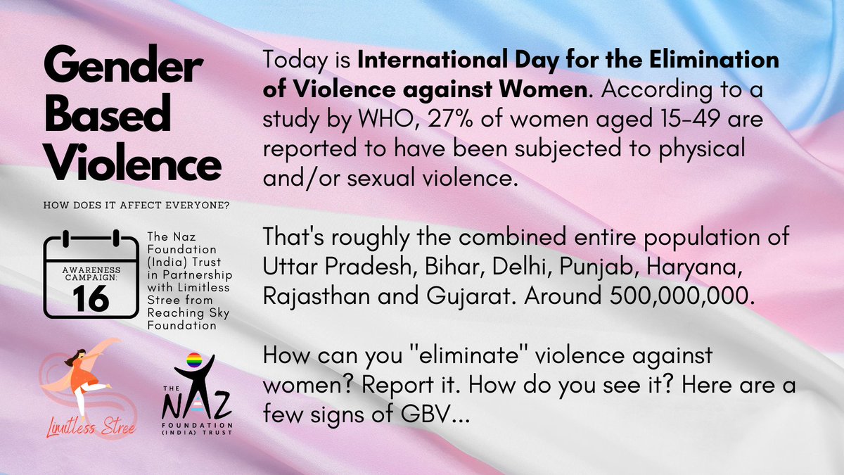 Naz_Foundation's tweet photo. Gender-based violence
Post No. 16

Today is International Day for the Elimination of Violence Against Women.

Here are some tips on how to spot it in others. https://t.co/ldKIpaB8LP