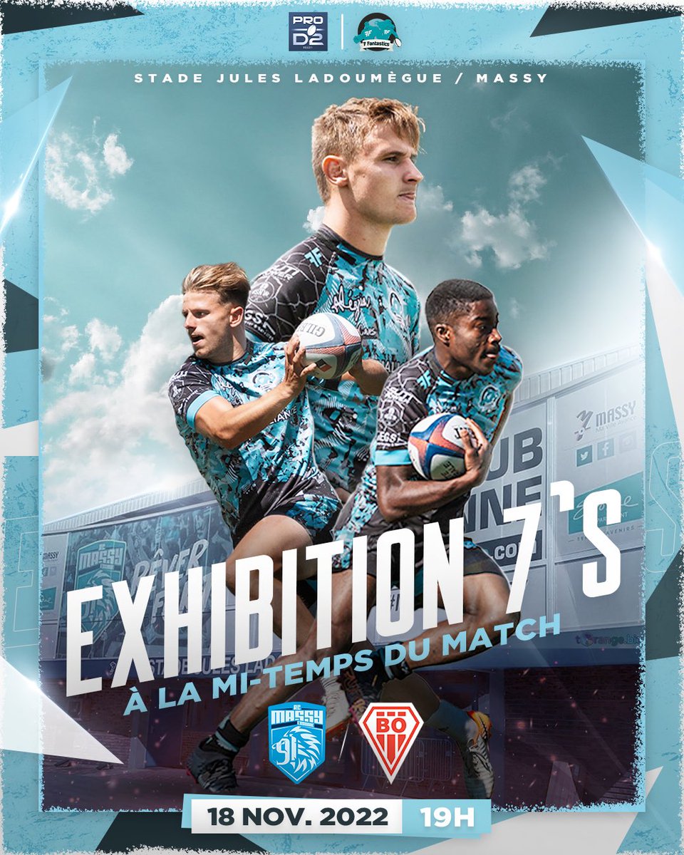 Le RCME vous propose de profiter d’un match d’exhibition de la part des <a href="/7FRugby/">7 Fantastics Rugby</a> lors de la mi-temps de la 11ème journée de <a href="/rugbyprod2/">Rugby PRO D2</a> opposant nos Bleus &amp; Noirs au <a href="/BOPBweb/">BOPBweb</a> 🦸‍♂️

Pour réserver vos places 👉 urlz.fr/jKEg

ALLEZ MASSY ! 🔵⚫    
#RêverFort #MadeInMassy