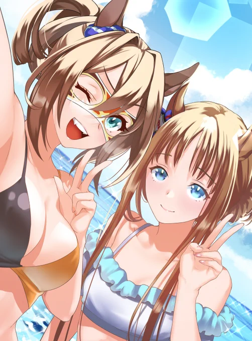 水着!#ウマ娘 #エルコンドルパサー #グラスワンダー 