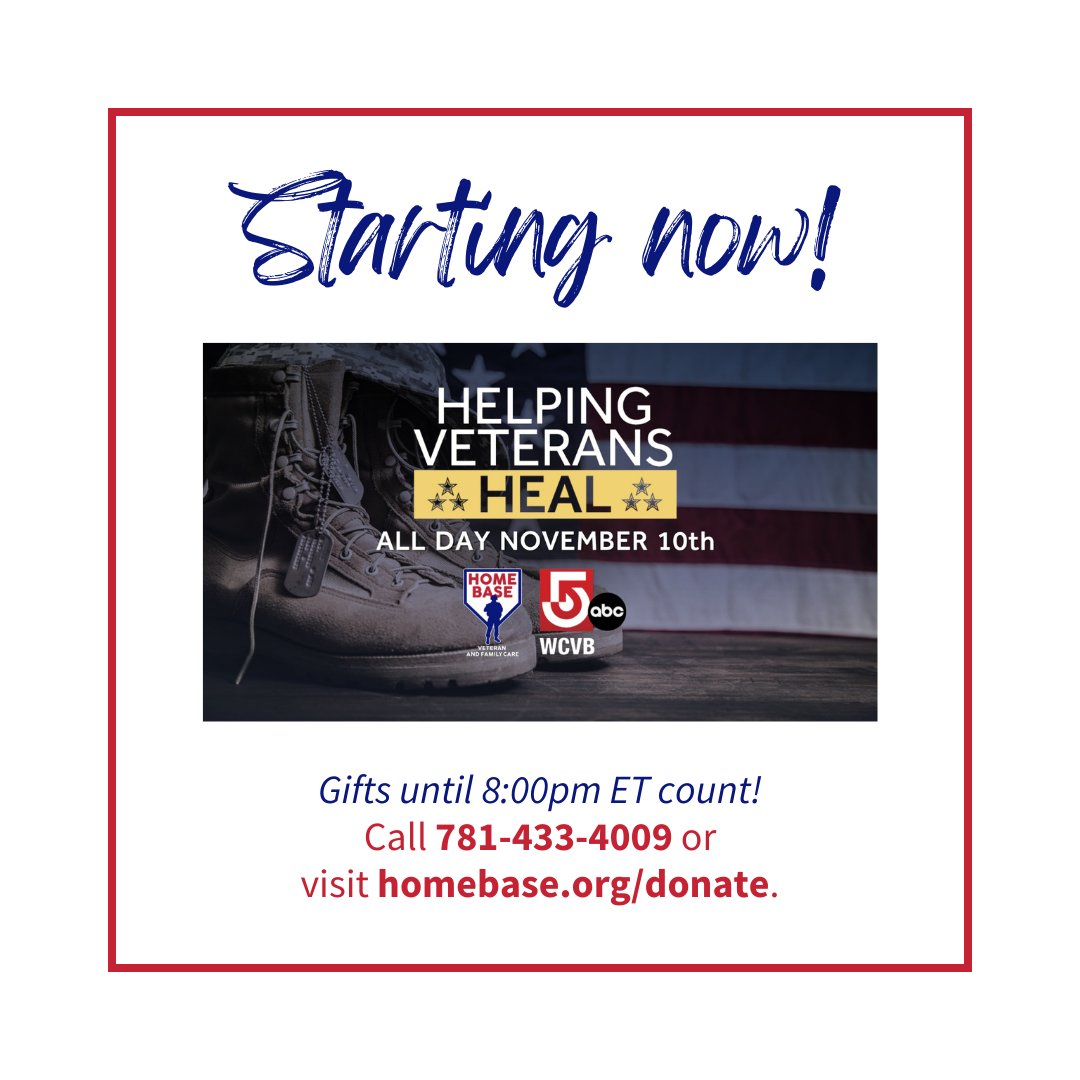 homebaseprogram's tweet photo. Helping Veterans Heal on @WCVB has begun❗ From 6am-8pm ET, you can donate to @homebaseprogram to help heal the invisible wounds of war:

☎️ Call 781-433-4009
💻 Visit https://t.co/00qEKblGph

You can also scan the QR code at https://t.co/WlpoCq6zIh.

Retweet &amp; spread the word! https://t.co/A0z8G3vyPv